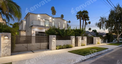 Preview: House with a beautiful garden and metal gates. California, USA