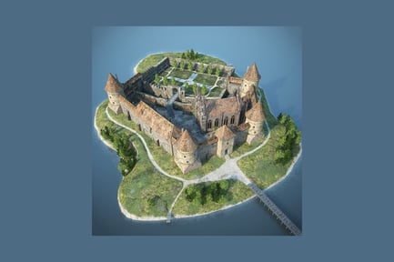 Preview: Aerial view of island castle with connecting bridges
