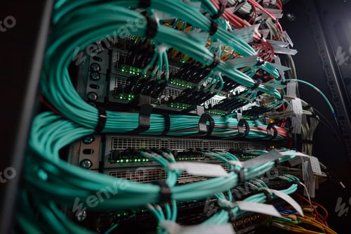 Preview: Network Server Rack Displaying Cables and Hardware Components Operating