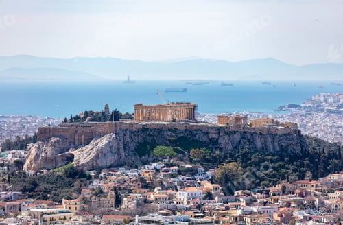Preview: Athens, Greece. Acropolis and Parthenon temple, view from Lycabettus Hill.