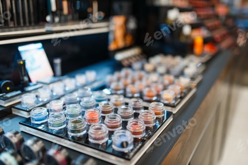 Preview: Production assortment, showcase in cosmetics store