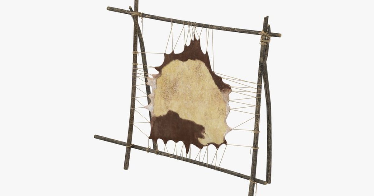 Rustic Leather Hide Tanning Rack 3D, Incl. animal & frame - Envato