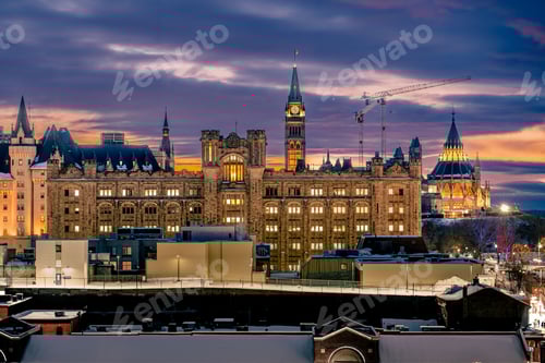 Preview: Parliament hill government office in Ottawa, Canada captured against the sunset sky