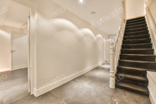 Preview: Spacious bright corridor with stairs and entrance to the attic room