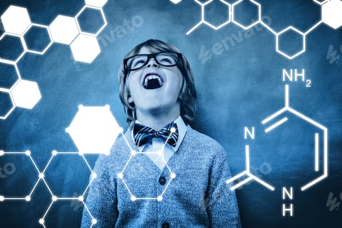 Preview: Science Graphic Against Boy Laughing In Front Of Blackboard