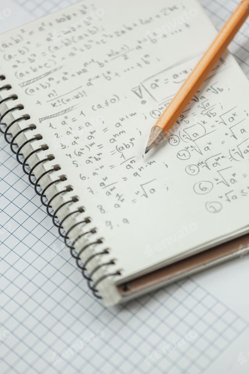 Preview: Math formulas are written in pencil on a piece of paper, math pr