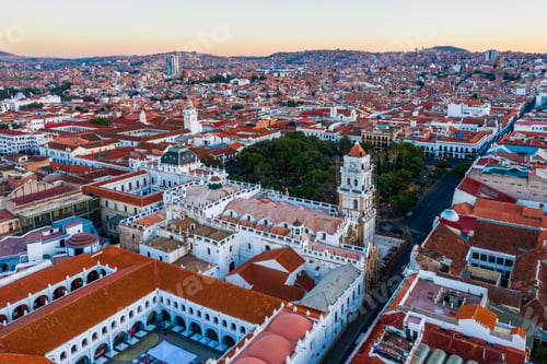 Preview: Aerial view of old streets of the colonial city Sucre, Bolivia
