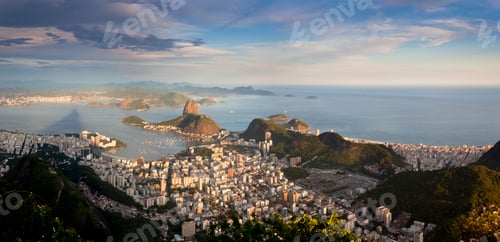 Preview: High angle view over Sugarloaf mountain in Guanabara Bay, Rio de Janeiro, Brazil.