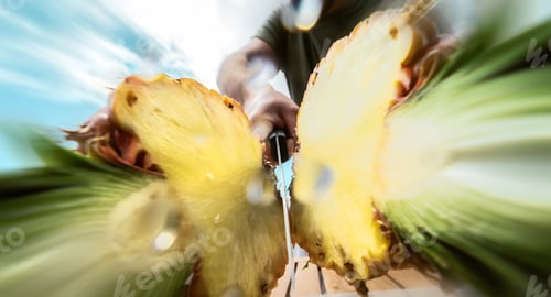 Preview: Portrait young man cutting pineapple