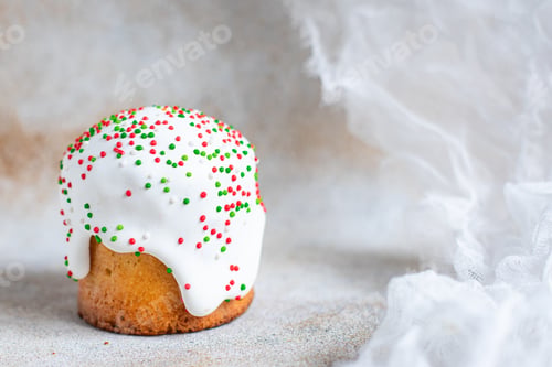 Preview: Holiday Easter Cake Easter Eggs Portion On The Table Rustic Meal Top View Copy Space For Text Food