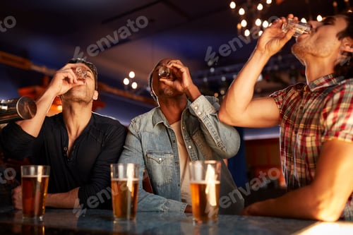 Preview: Group Of Male Friends Drinking Shots In Bar Together