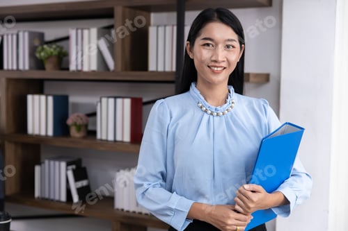 Preview: Portrait Asian lady secretary. Office employee businee woman worker happy smile.