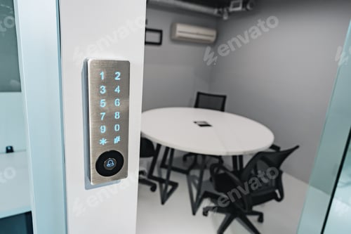 Preview: Electronic digital door lock on white office wall
