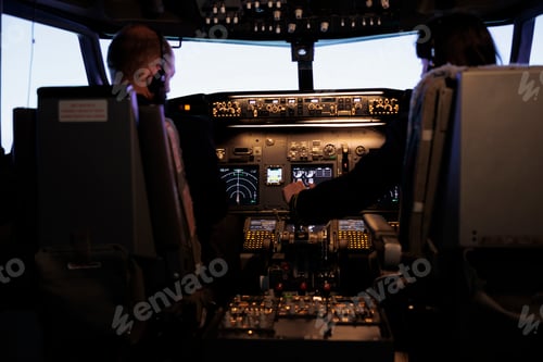 Preview: Team of aircrew members throttling engine to fly airplane
