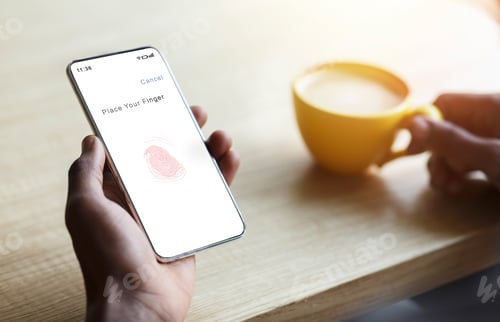 Preview: Person Holding Phone With Process Of Scanning With Fingerprint