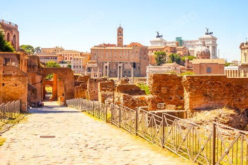 Preview: Beautiful ruins of the buildings of the ancient Roman Forum in the city of Rome. Italy