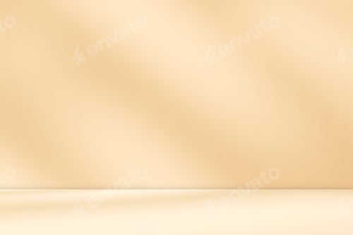 Preview: Empty cream beige orange room studio with shadow of leaves for product presentation.