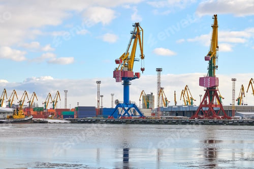 Preview: Moored ships and harbor cranes in port