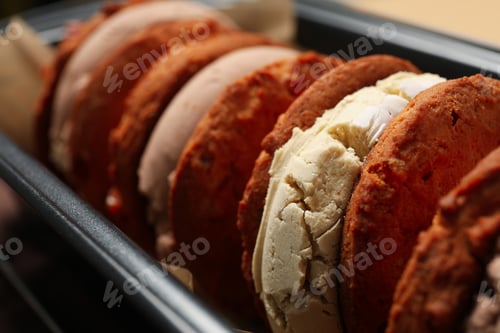 Preview: Concept of sweet food, tasty cookies with ice cream