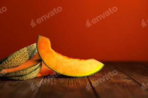Preview: autumn still life with melon in a dark key on a wooden background