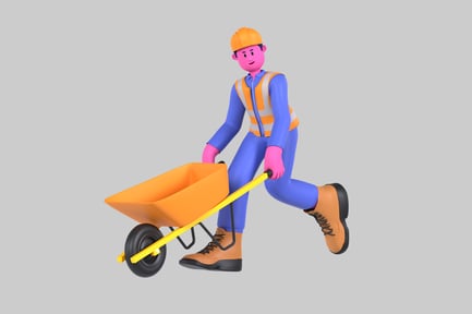 Preview: Cartoon builder with wheelbarrow prop