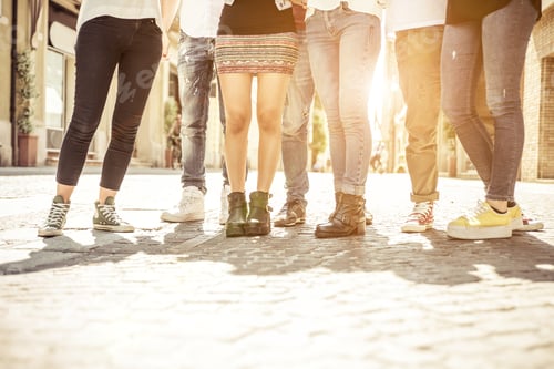 Preview: group of friends walking in the city center