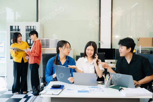 Preview: Professional teamwork as business colleagues engage in strategy, planning,