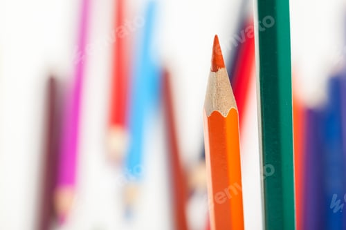 Preview: Education or back to school Concept. Close up macro shot of color pencil