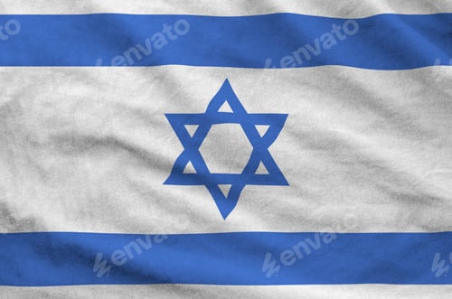 Preview: Israel flag depicted on folded wavy fabric of old cloth
