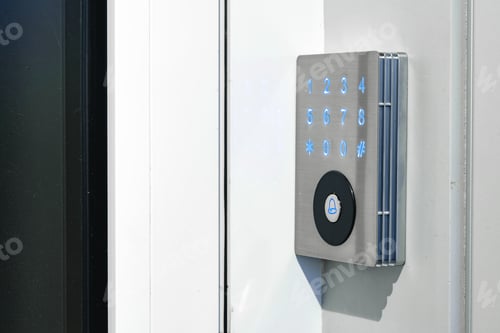 Preview: Electronic digital door lock on white office wall
