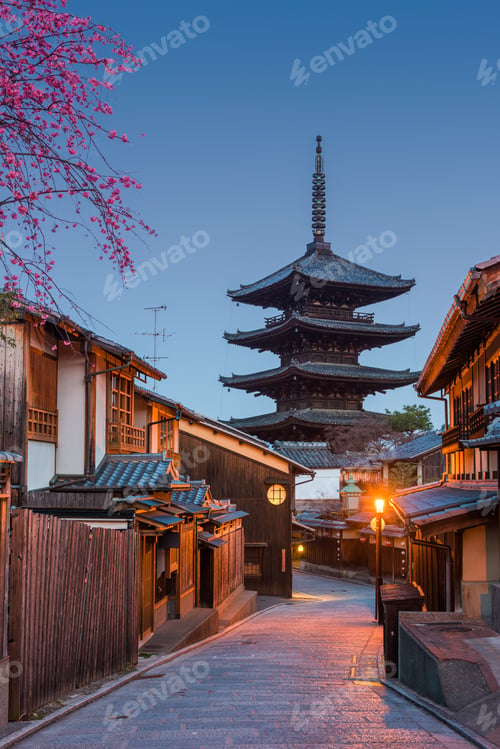 Preview: Kyoto, Japan Pagoda and Street at Twilight