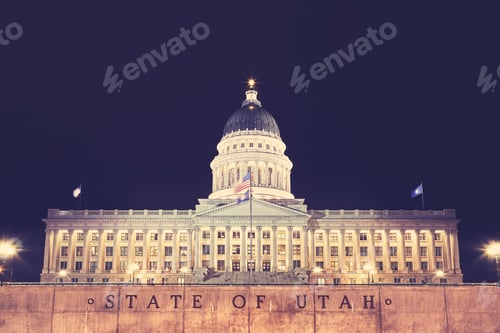 Preview: Utah State Capitol building in Salt Lake City at night, USA.