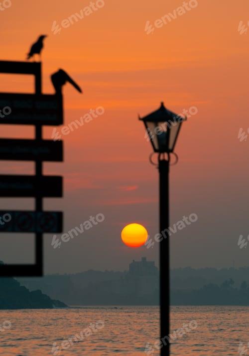 Preview: Morning sun rise in the horizon, morning mist and beautiful scenic landscape in Galle.