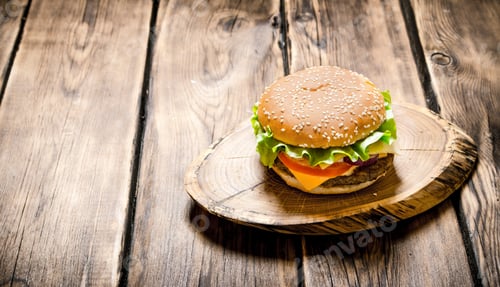 Preview: Fresh Burger with cheese, meat and vegetables.