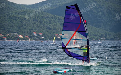 Preview: Windsurfer surfing on waves in Viganj on Peljesac peninsula, Croatia