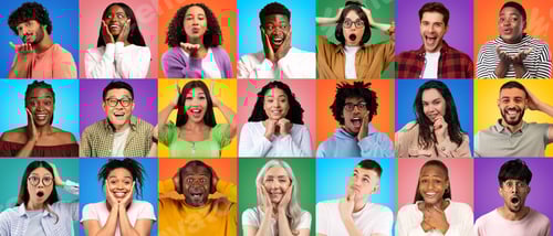 Preview: Emotional portraits of diverse people posing over colorful studio backgrounds