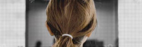 Preview: Woman's Brown Hair in Ponytail with White Tie