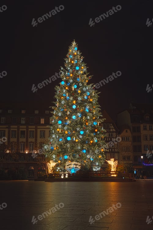 Preview: STRASBOURG, FRANCE - December 2020 - Christmas tree in Place Kleber