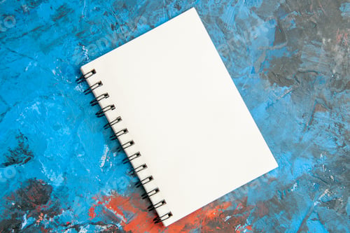 Preview: top view empty open notepad on light-blue background color xmas photo school copybook new year