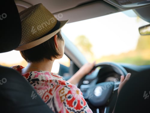Preview: Traveler woman drives car through scenic countryside of Croatia