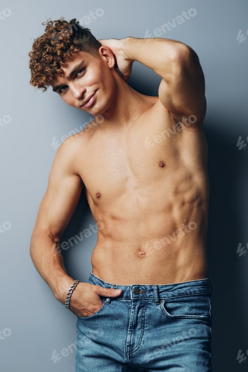 Preview: man naked young lifestyle adult sport guy strong abs shirtless bicep