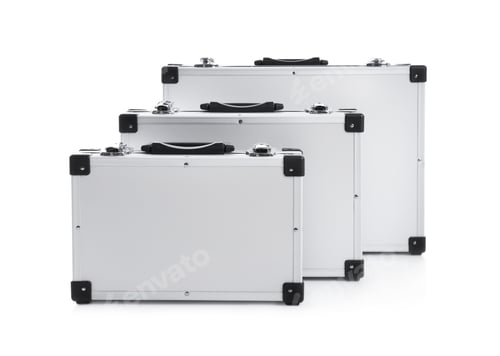Preview: Set of modern suitcases on white background