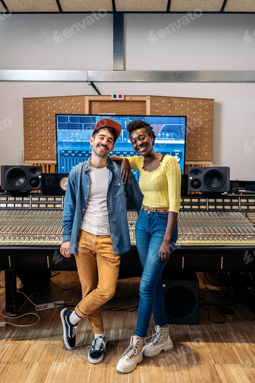 Preview: Happy Artists in Music Studio Portrait