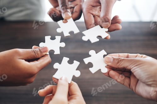 Preview: People, hands or puzzle strategy for problem solving ideas with planning, team building or collabor