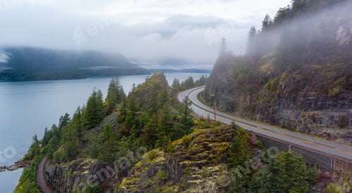 Preview: Sea to Sky Highway in Howe Sound. Aerial View Canadian Mountain Landscape on West Coast.