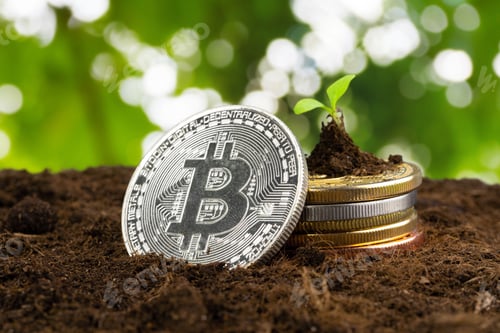 Preview: Sprout plant and bitcoin, growth of bitcoin crypto currency