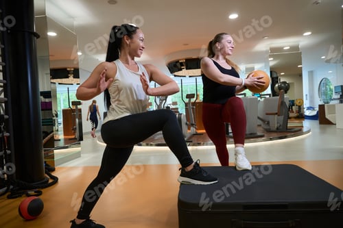 Preview: Fitness trainer works with a client in fitness clinic gym
