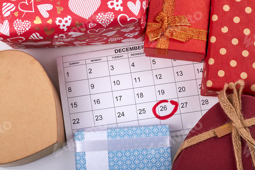 Preview: Top view flat lay boxing day concept.