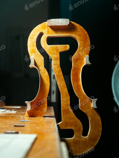 Preview: artisan violin maker luthier taking measure bend ribs for a new classic handmade violin