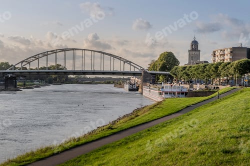 Preview: Scenic view of the town of Deventer at sunset in the Netherlands